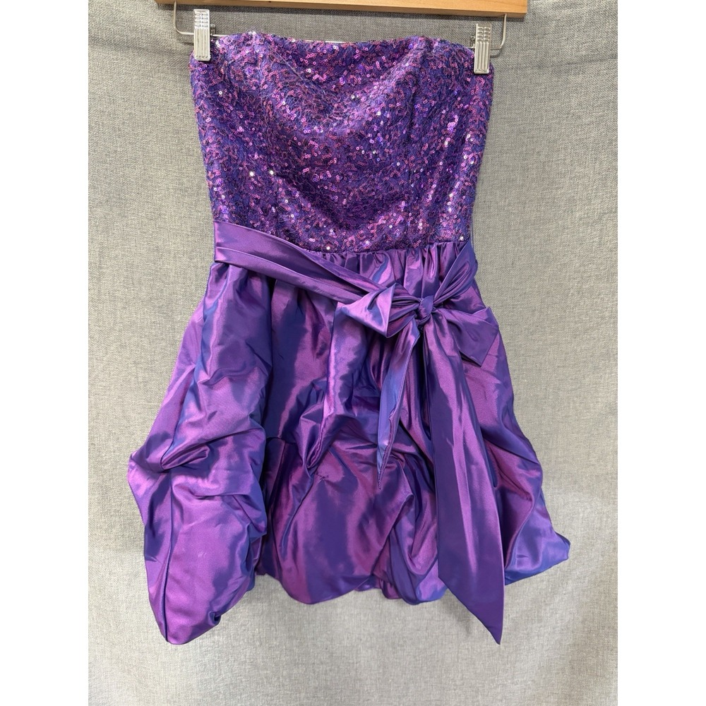 Vintage 90s Jessica McClintock Gunne Sax Purple Strapless Mini Dress Sz 3 Sequin